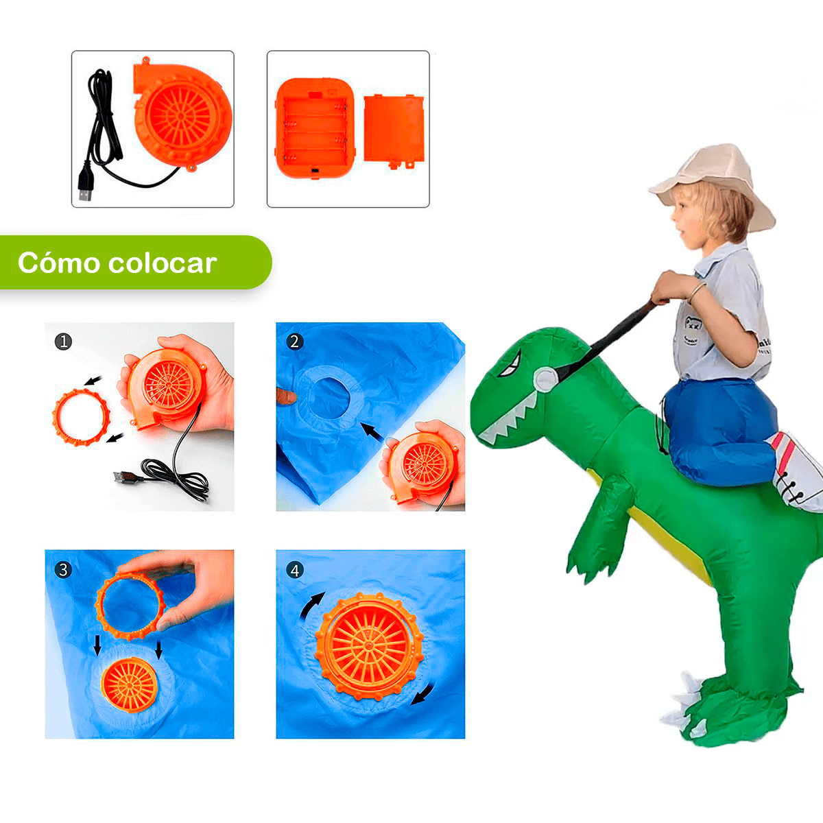 Vista 3 de Disfraz Montable Dinosaurio Niños MA-90 - Talla: S